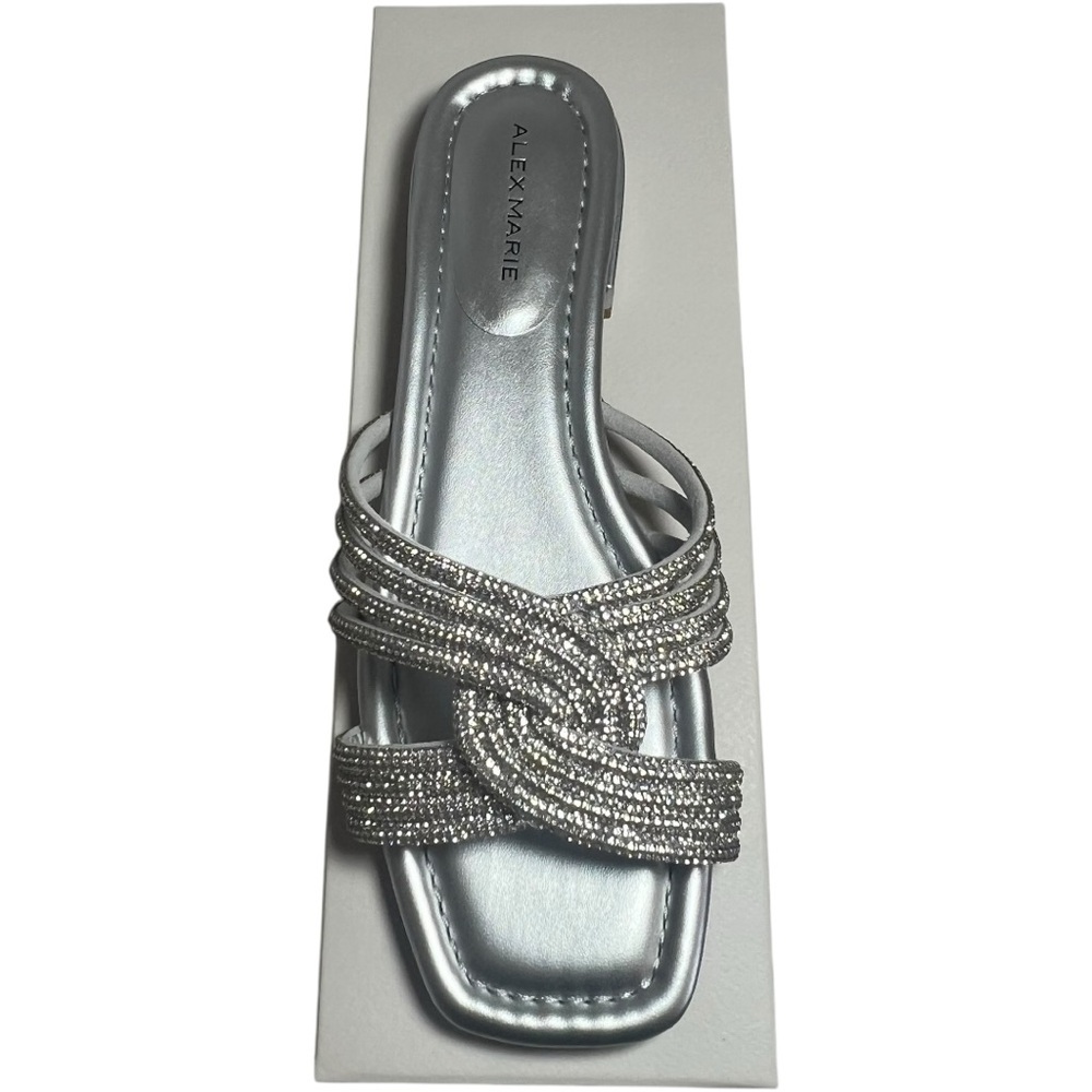 Alex Marie Metallic Silver Size 7.5 NIB Strappy Sandals Jeweled with rhinestones